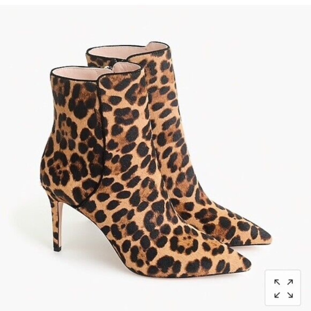 J. Crew pointed stiletto ankle boot in leopard print calf hair